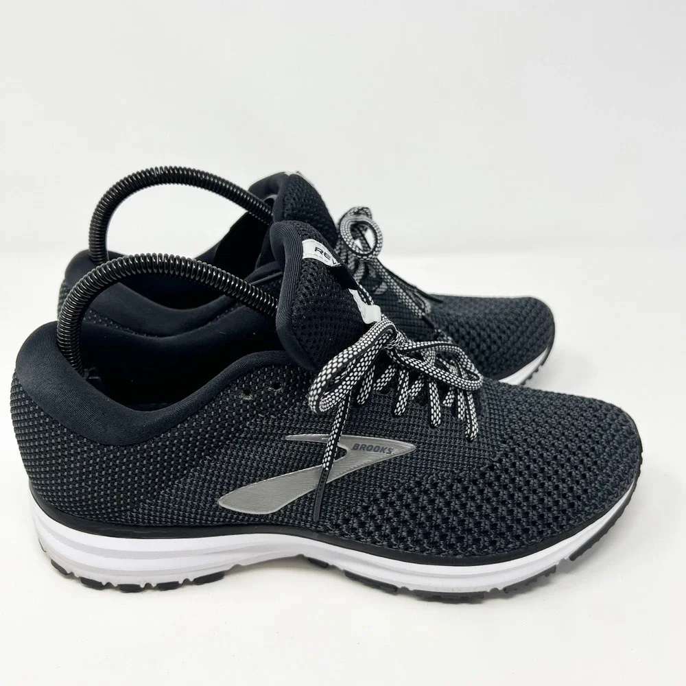 Brooks Revel 2 Womens Running Shoes Size 9.5 Black White Grey Knit 1202811B012